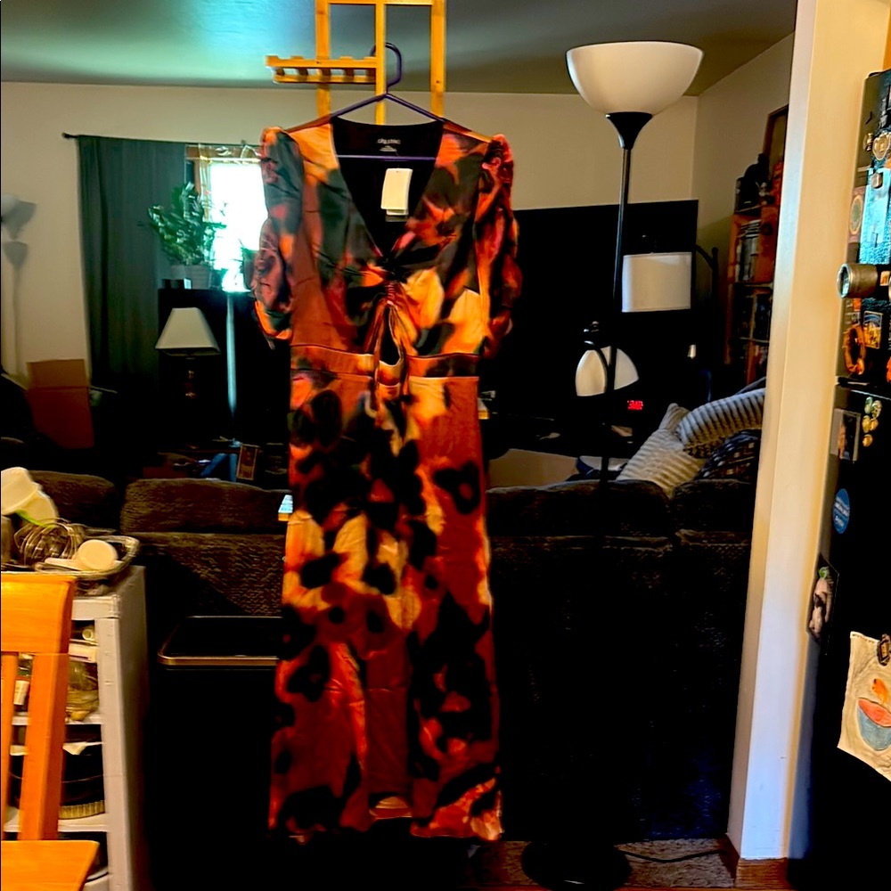 City Chic Orange and Black V-Neck Sundress